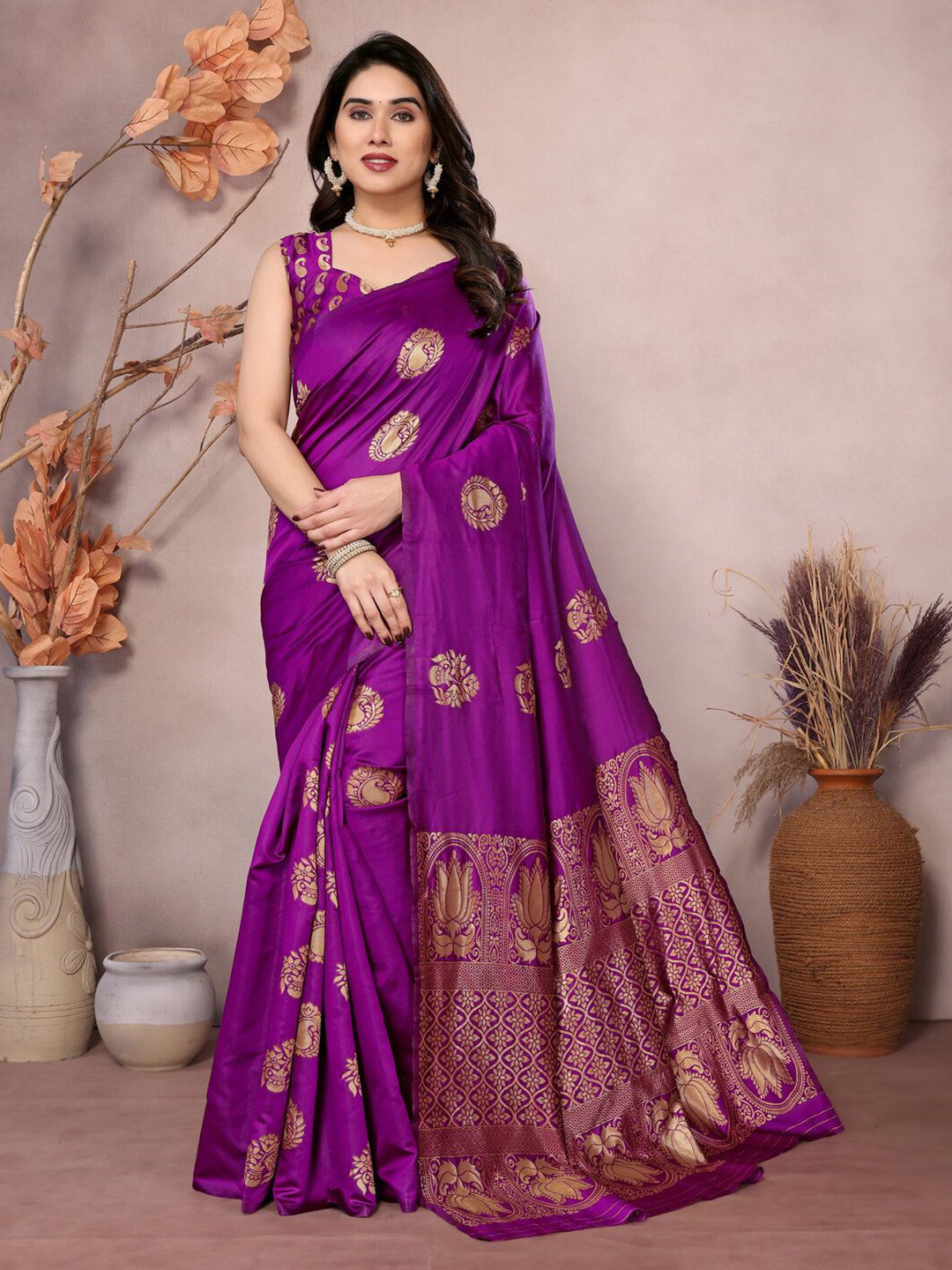APERA Woven Design Zari Silk Blend Banarasi Saree