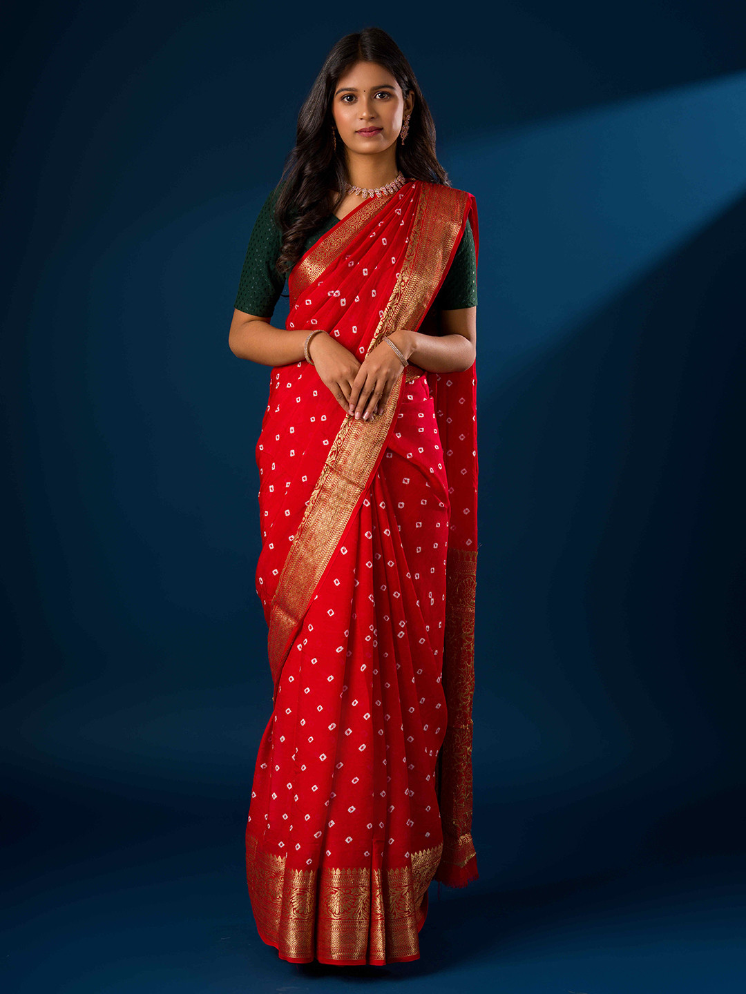 KCPC BANDHANI Woven Design Zari Art Silk Bandhani Saree