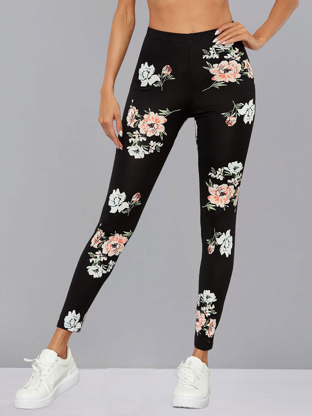 DTR FASHION Floral Printed Mid-Rise Ankle-Length Gym Tights