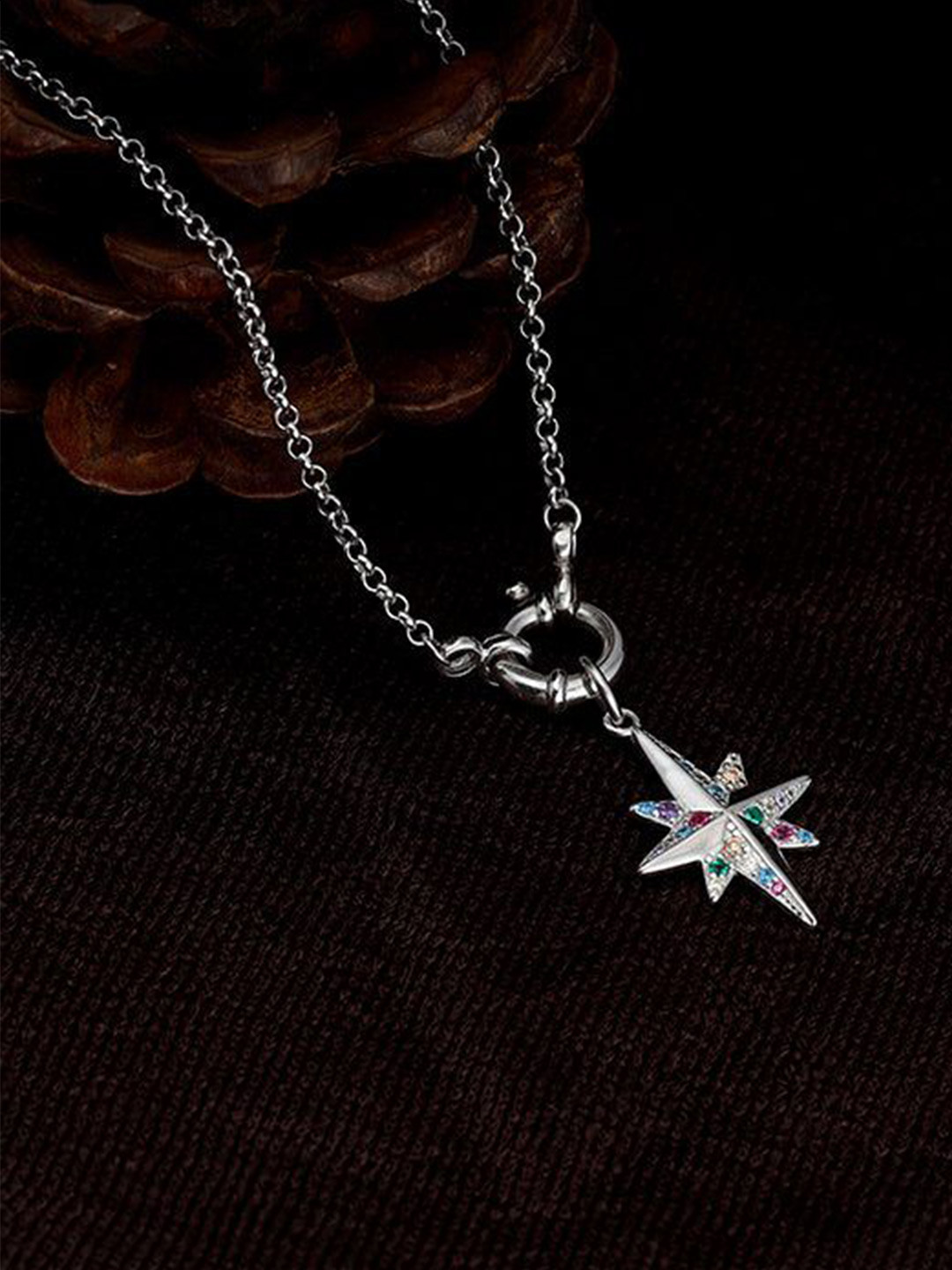 GIVA Hued Polaris 925 Sterling Silver Rhodium-Plated Artificial Stones Studded Chain