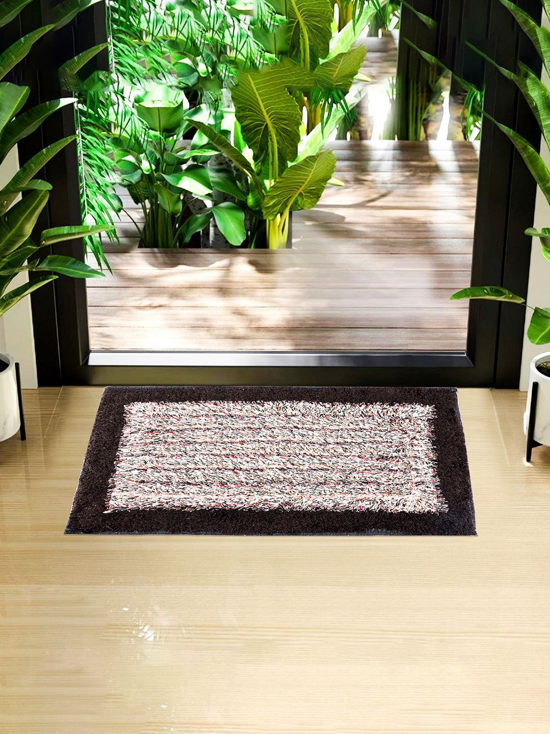Kuber Industries Grey & White Striped Rectangular Stain Resistant Dust Trapper Doormat