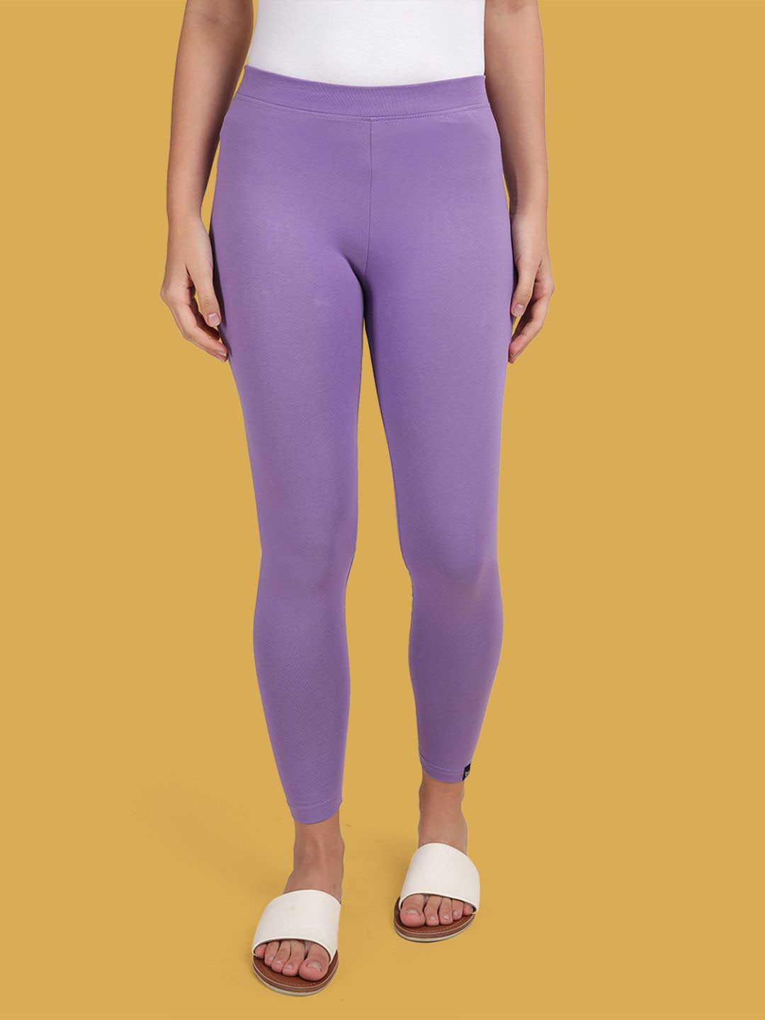 TWIN BIRDS Women Cotton Blend Solid Orchid Lilac Ankle Length Legging