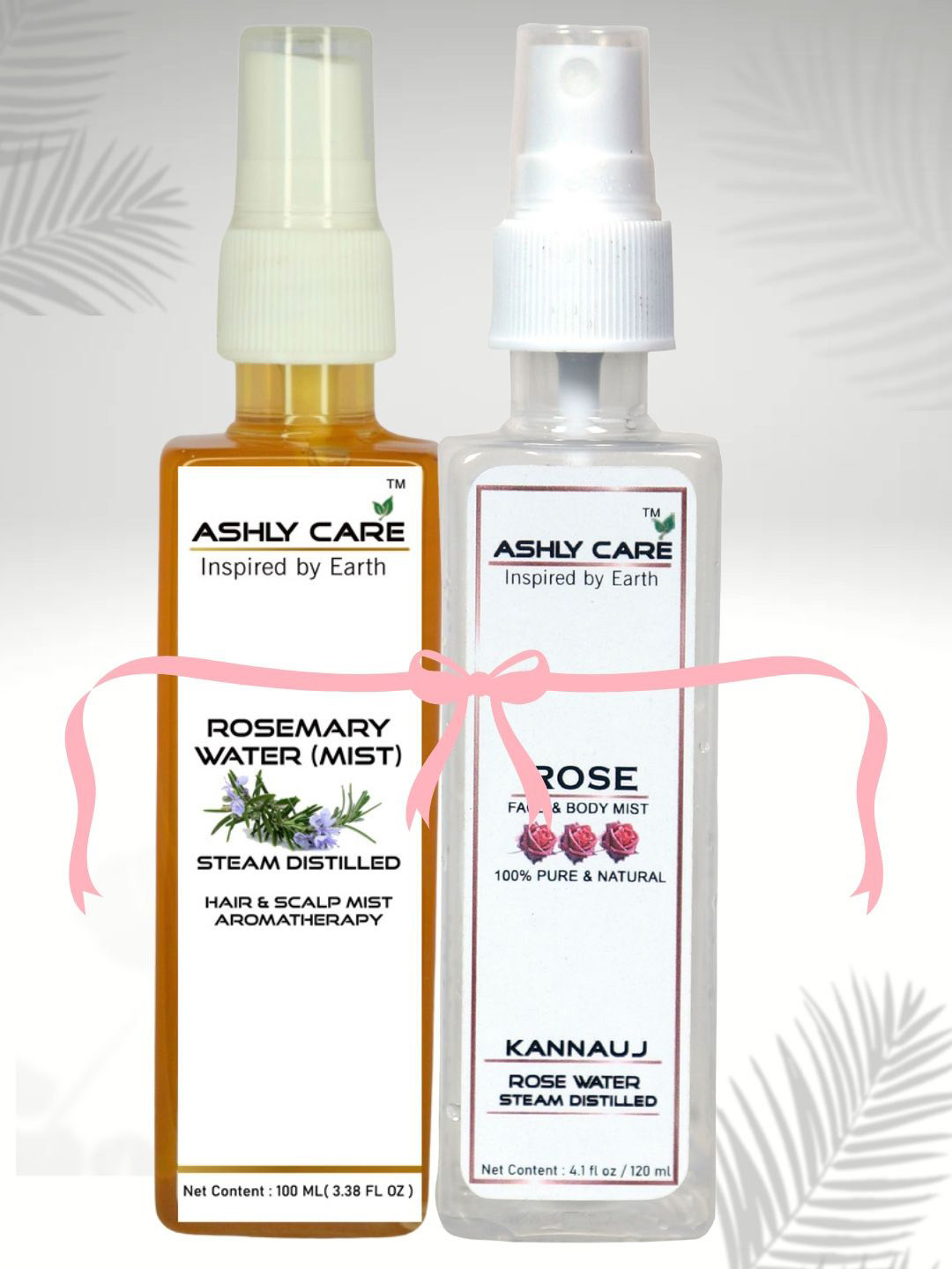 ASHLY CARE Set Of 2 Pure Rosemary Water - 100 ml With Rose Face & Body Mist - 120 ml