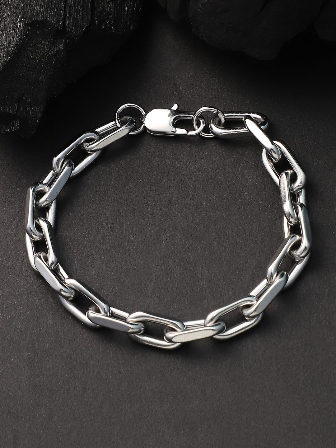 French Accent Men Silver-Plated Flatten Link Bracelet