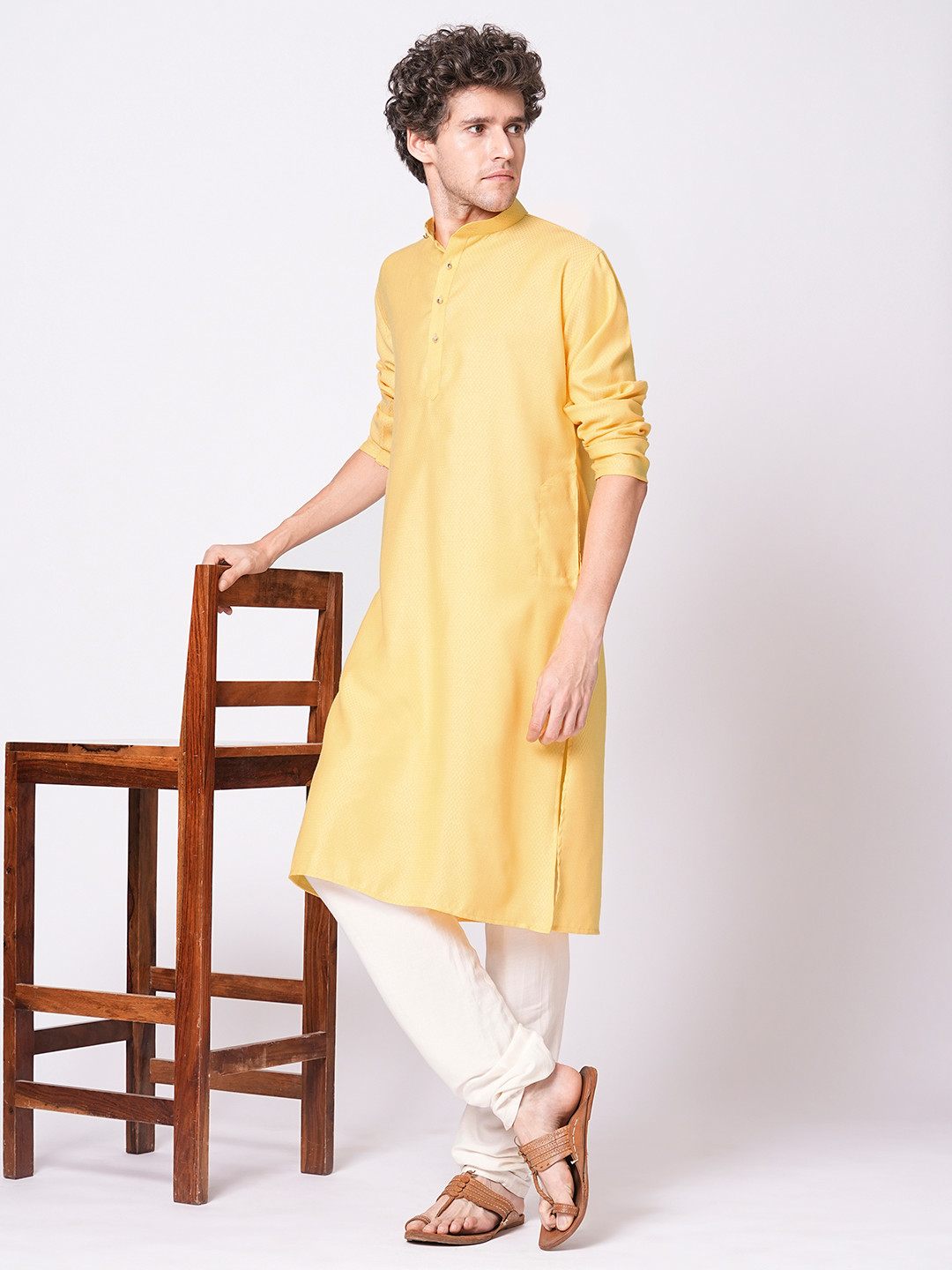 TRYBUY.IN Men Geometric Woven Design Dobby Cotton Straight Kurta
