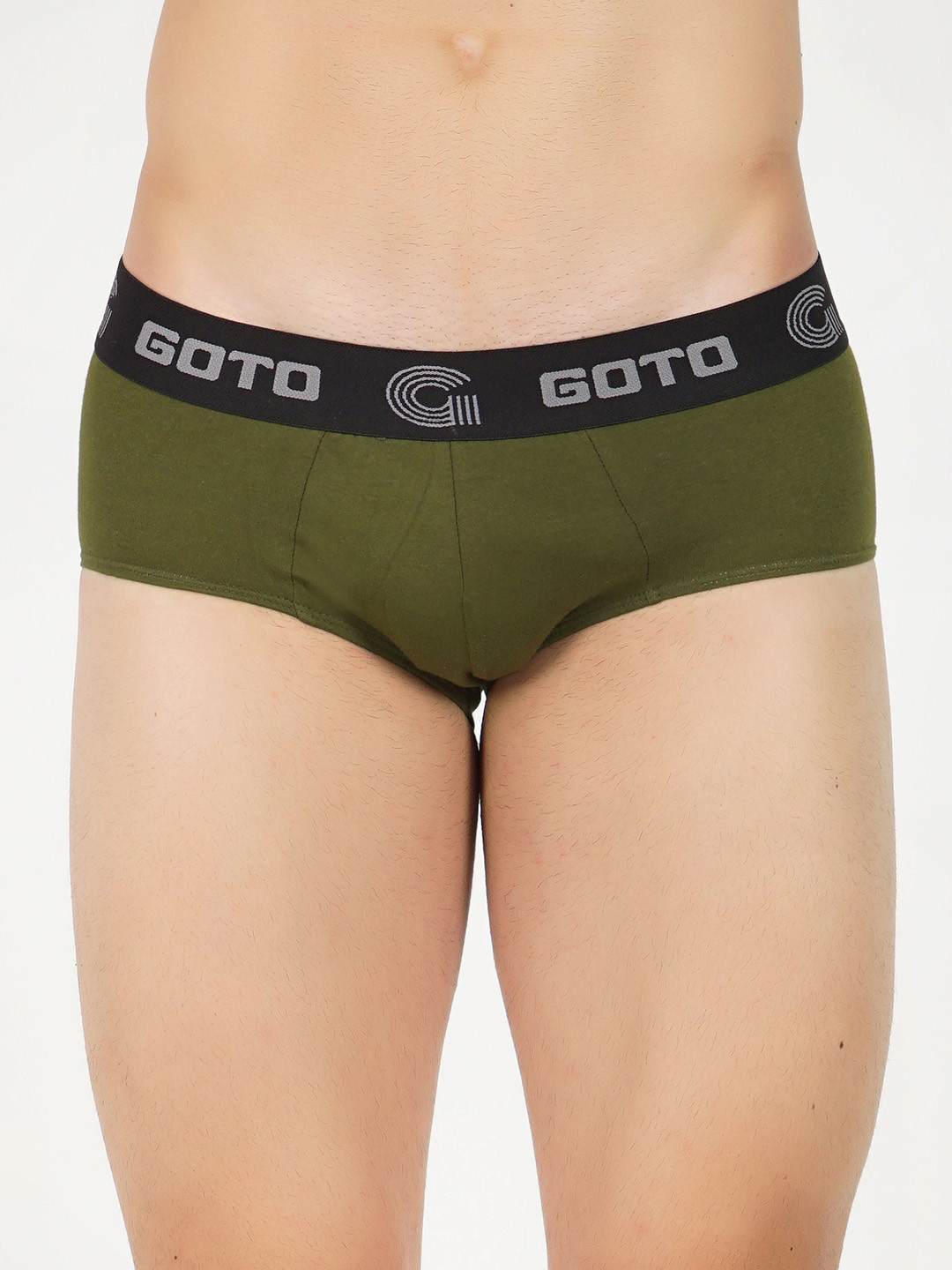 GOTO Mid-Rise Hipster Briefs COTTON BLENDED BRIEF OUTER ELASTIC OLIVE