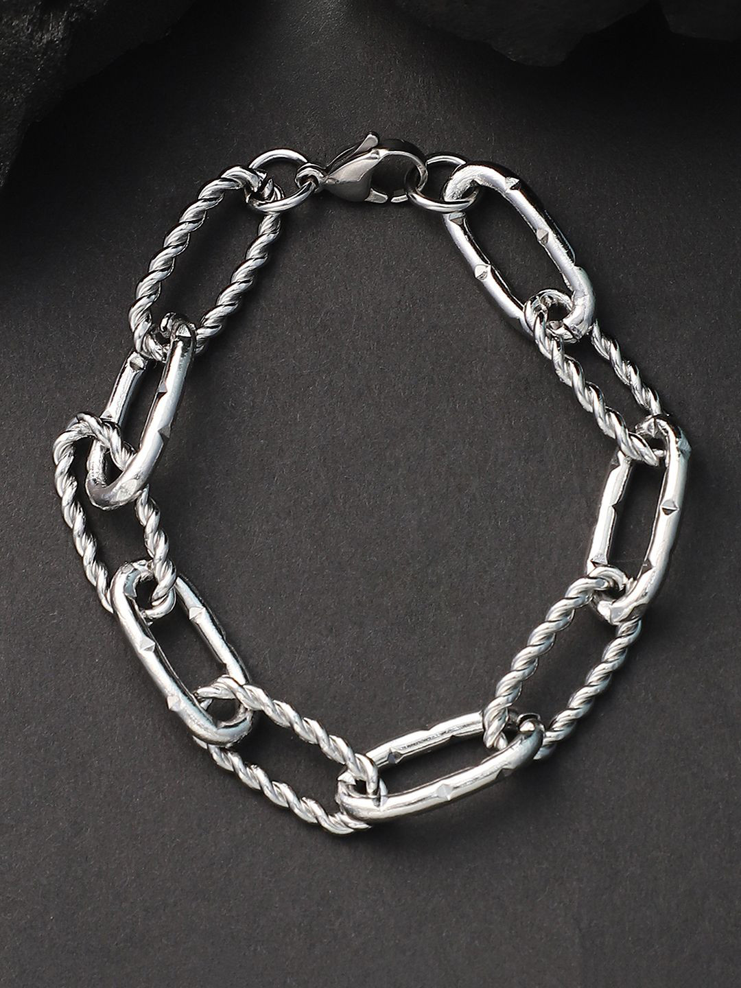 French Accent Men Silver-Plated Twisted Link Bracelet
