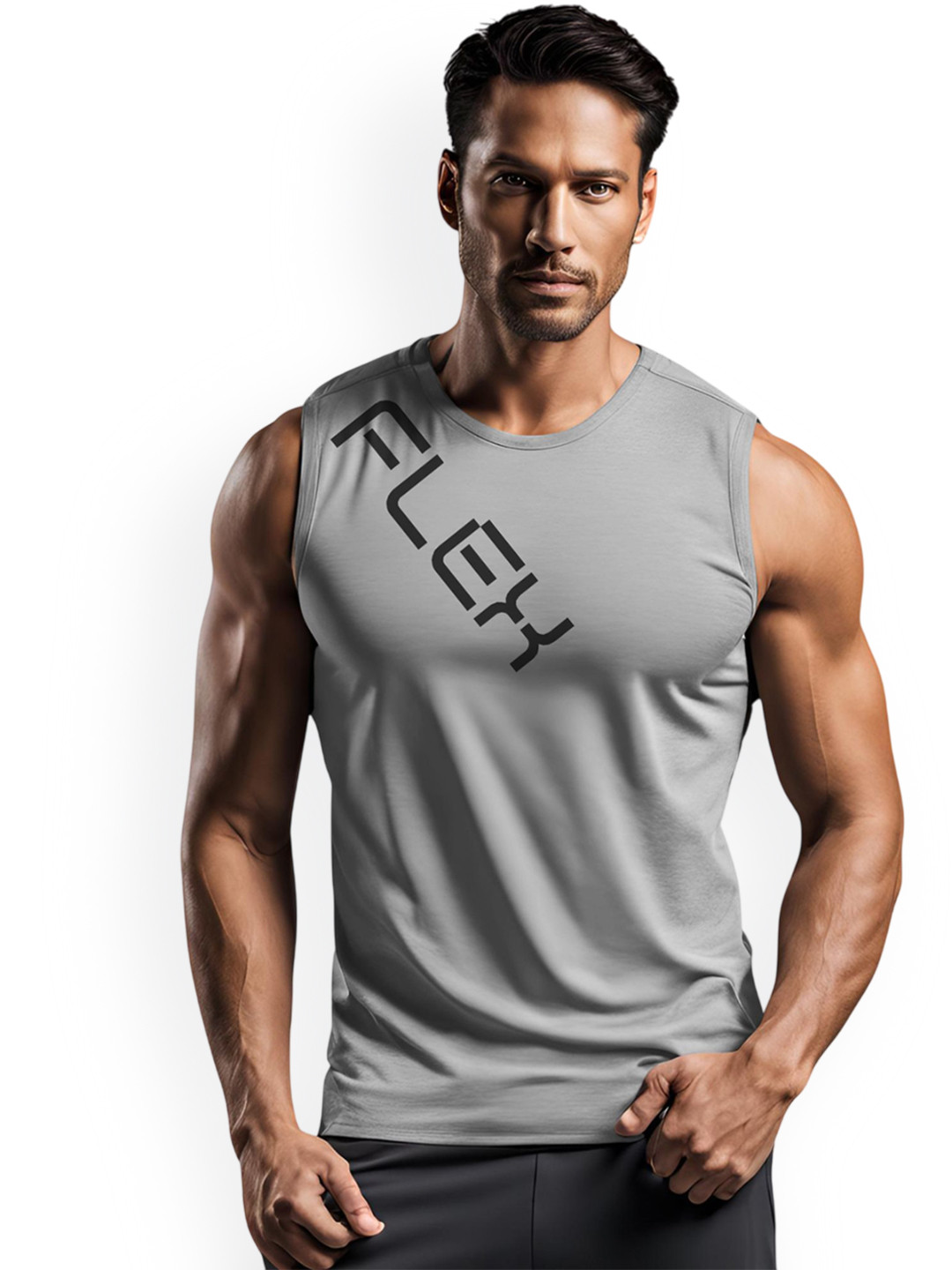 3Colors Printed Round Neck Gym Vest VEST-CCUT-FLEX-GREY_M
