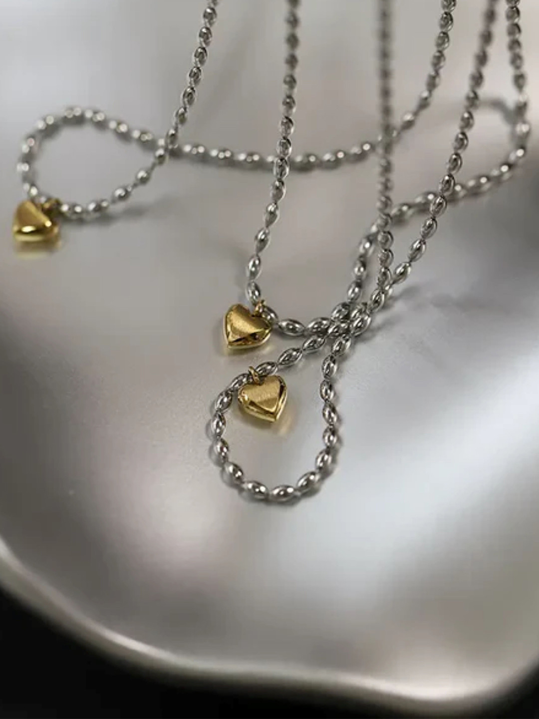 SUBHAGALANKAR Silver-Plated Stainless Steel Mini Heart Chain