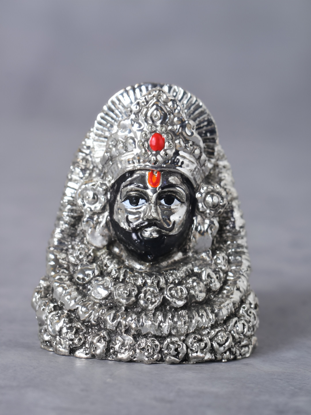 Funku Fashion Lord Khatu Shyam Baba Silver Polyresin Natural Prayer Room Small Showpiece - 2 Inches