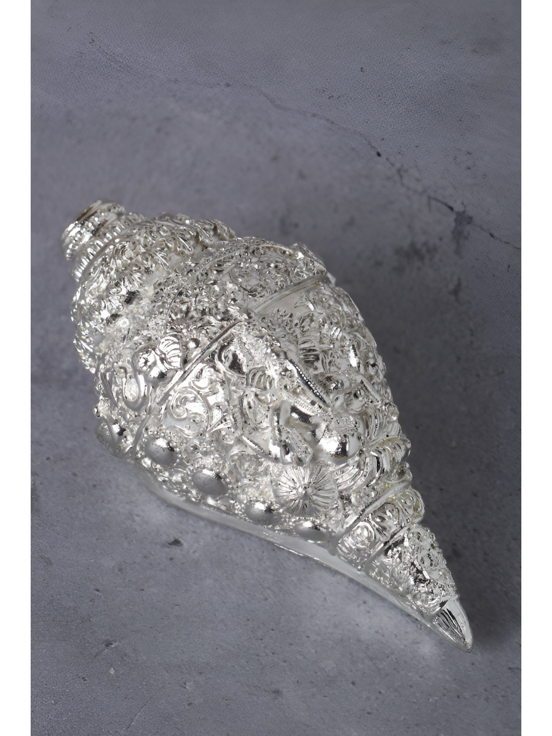 Funku Fashion Ganesha Shankh Silver Metallic Prayer Room Small Showpiece - 5 Inches