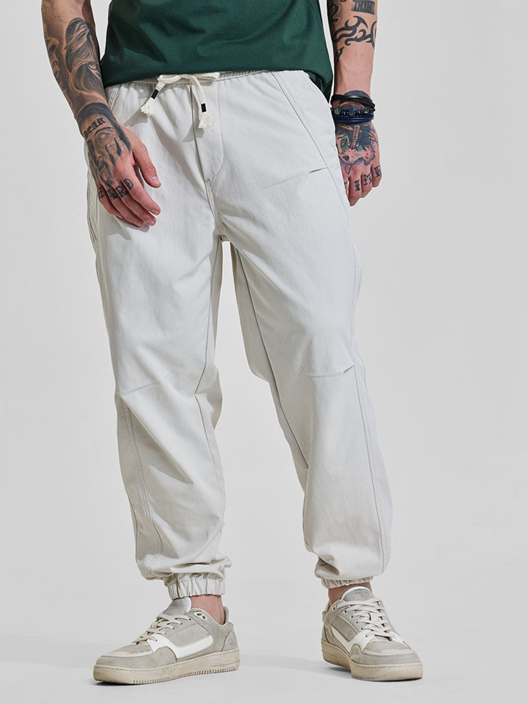 Snitch Men Off White Mid Rise Relaxed Fit Track Pants