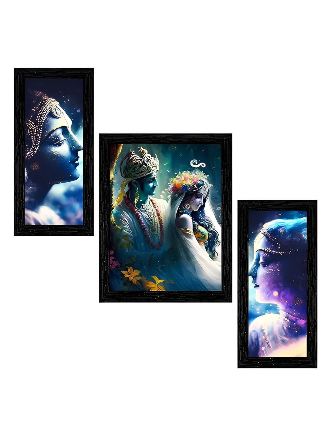 Indianara Grey & White 3 Piece Canvas Religious Wall Paintings