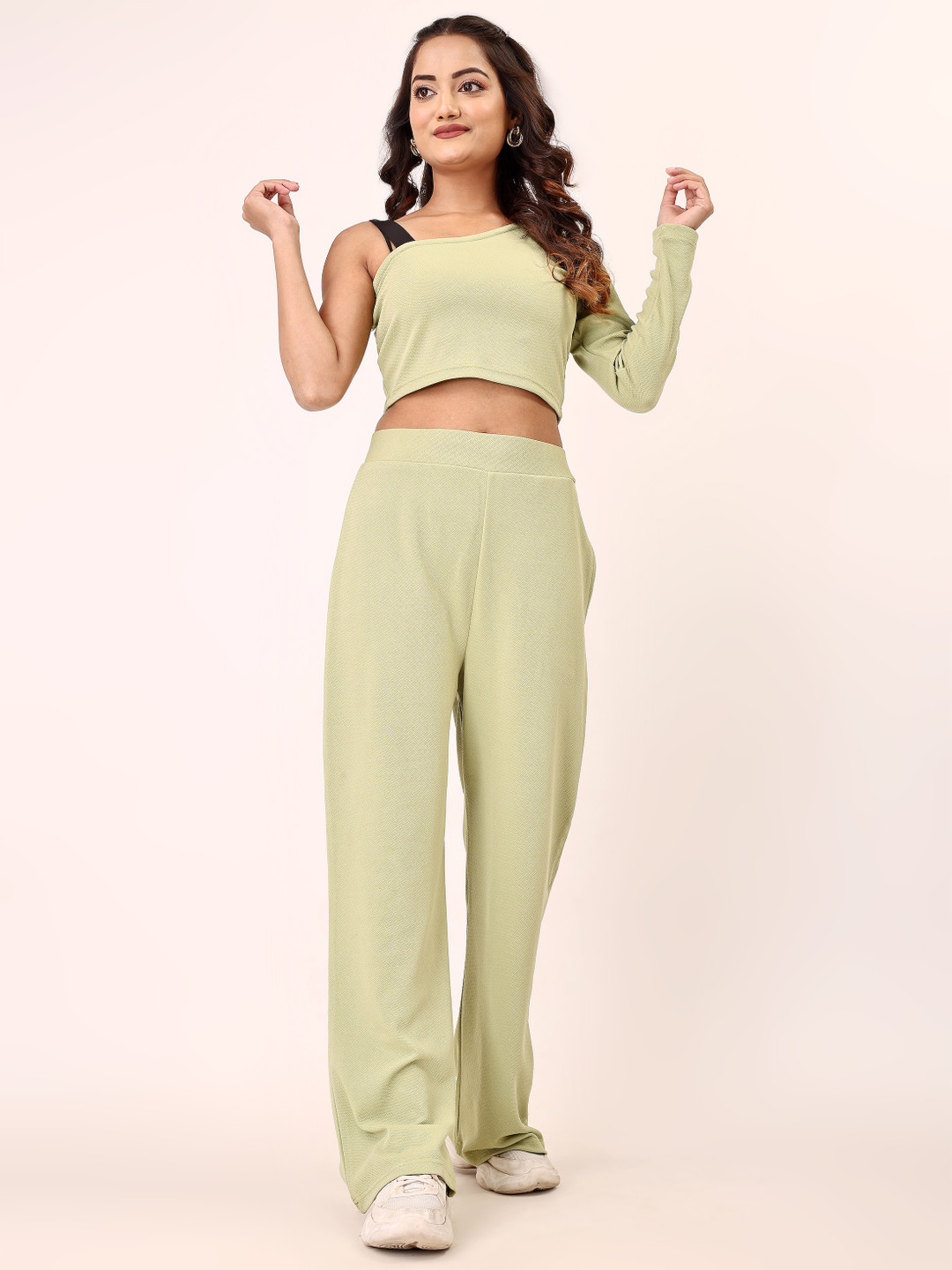 Attire Empire One Shoulder Solid Top with Trousers