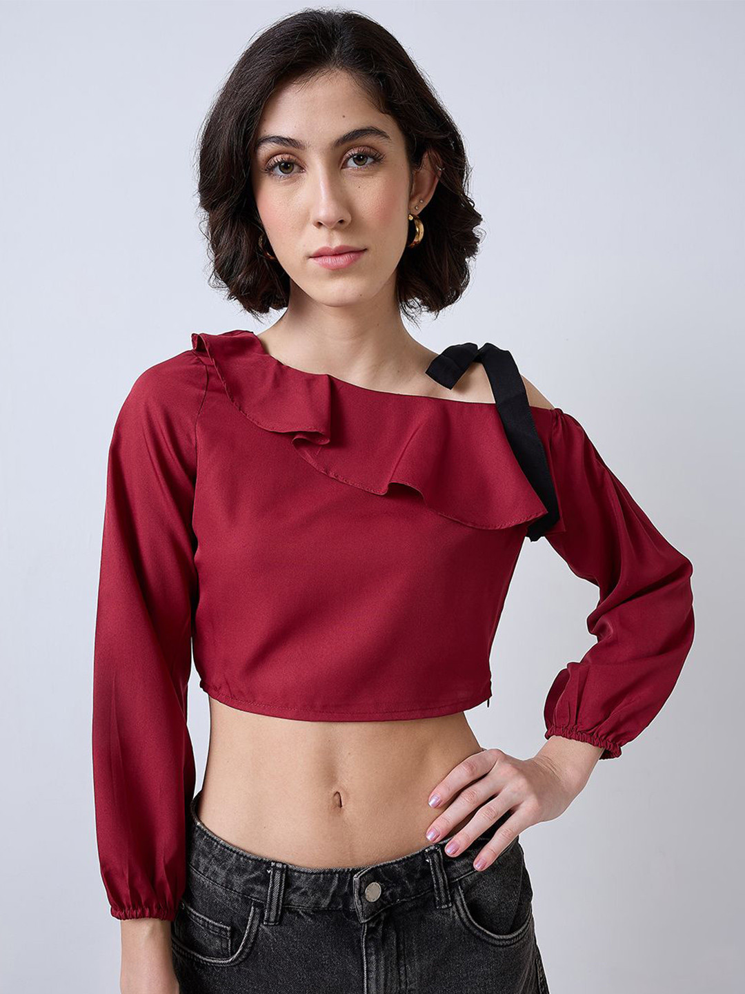 SZN One-Shoulder Ruffle Crop Top