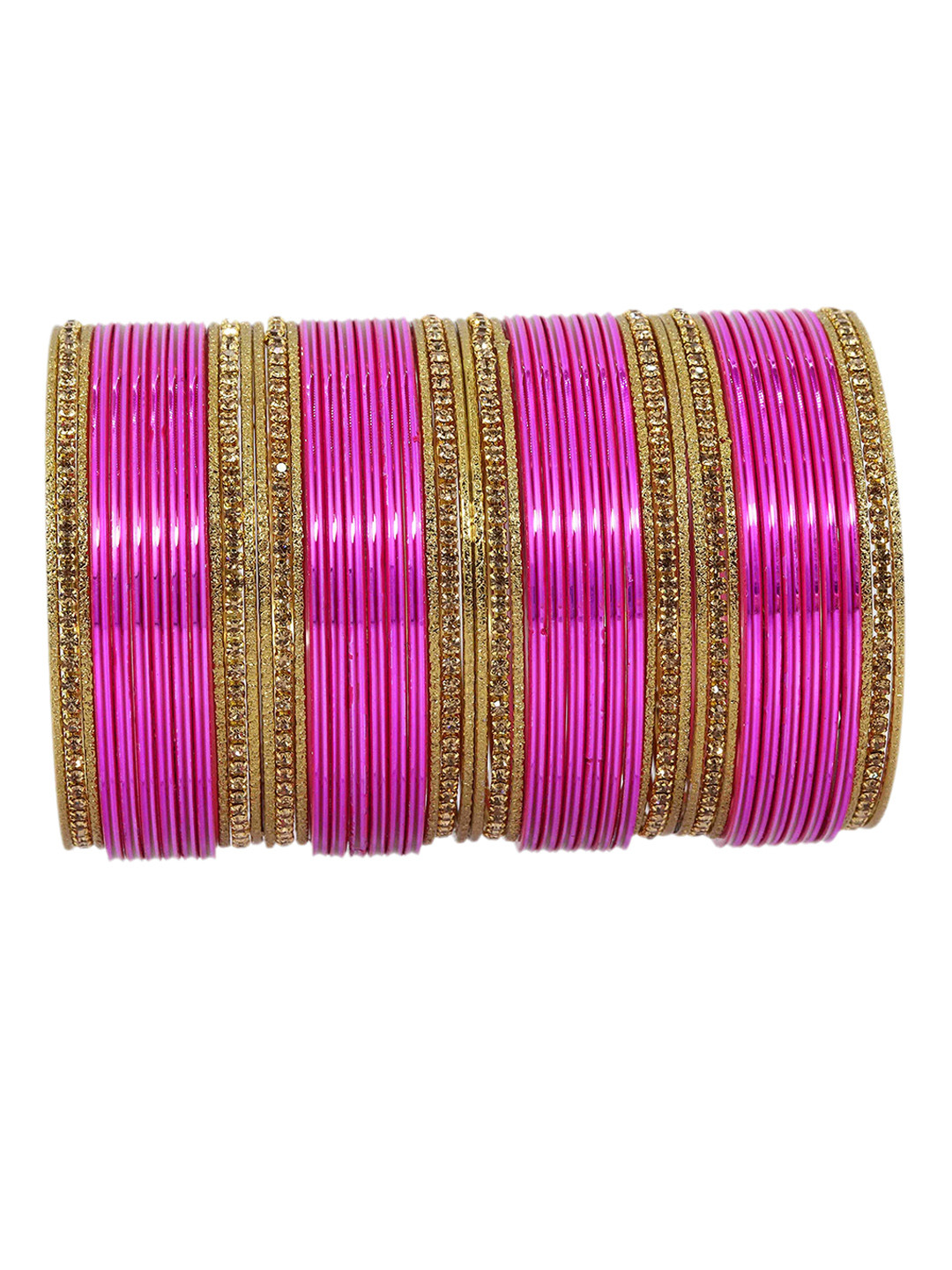 ZULKA Set Of 48 Cubic Zirconia Studded Textured Bangles