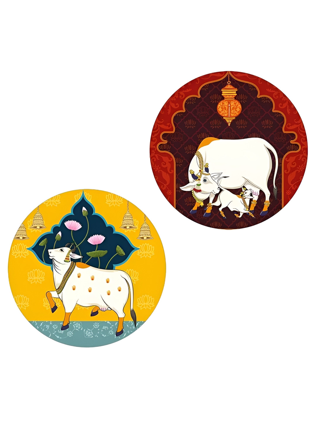 Indianara Yellow & Rust 2 Piece Wood Religious Wall Paintings