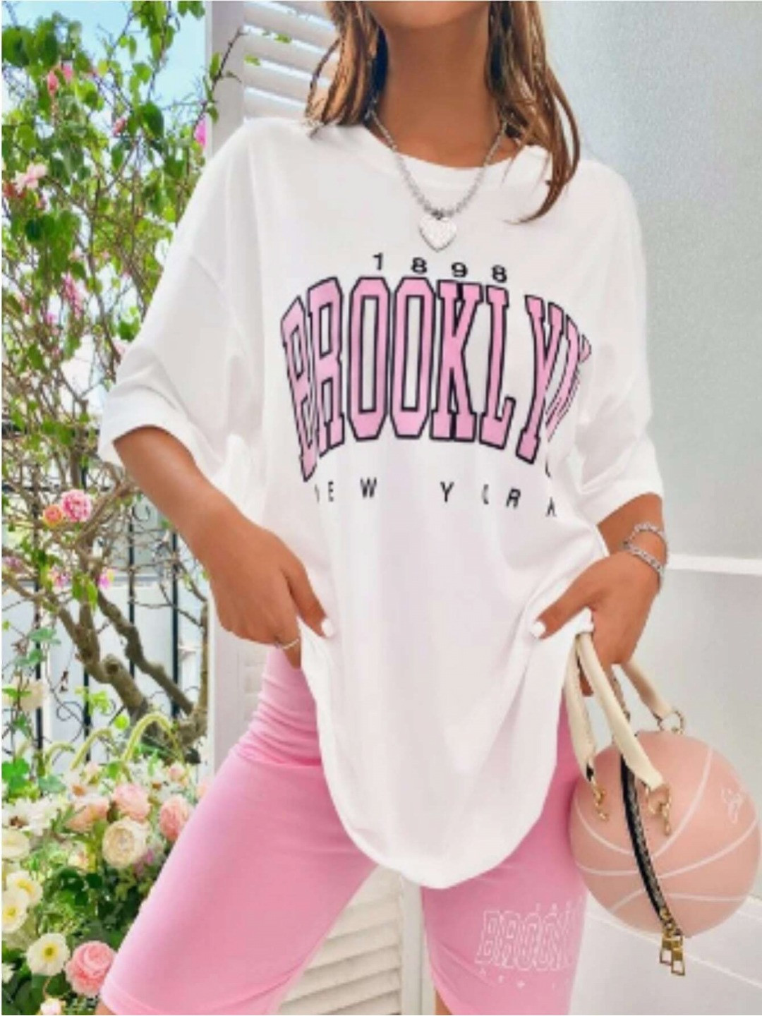 Women's Oversized Typography Printed Round Neck T-shirt