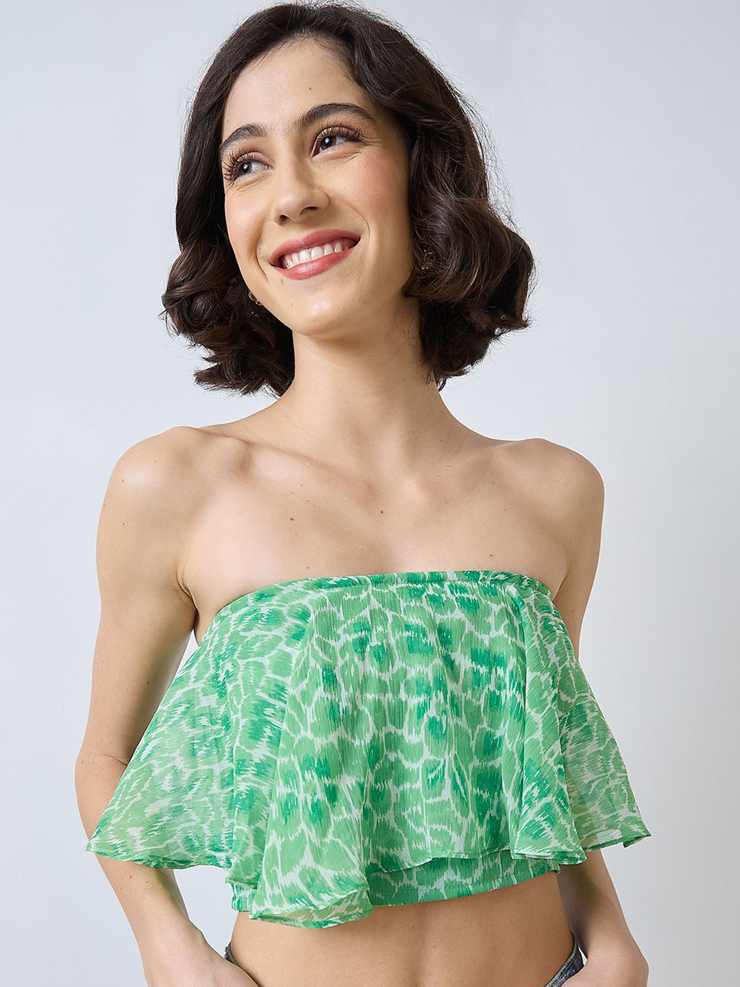 SZN Print Off-Shoulder Layered Tube Crop Top