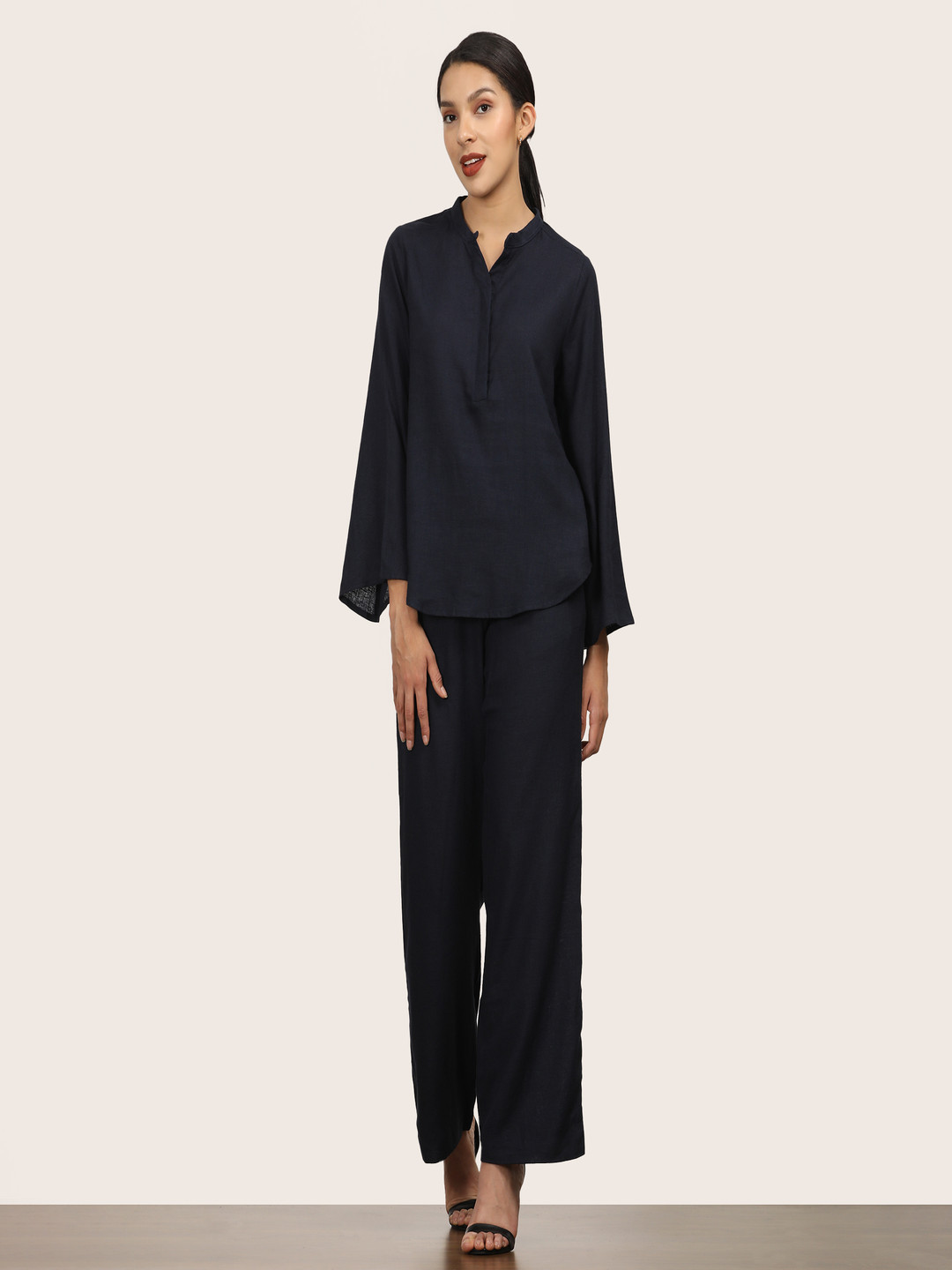 Saltpetre Bell Sleeves Linen Short Tunic With Pants Co-Ord Set