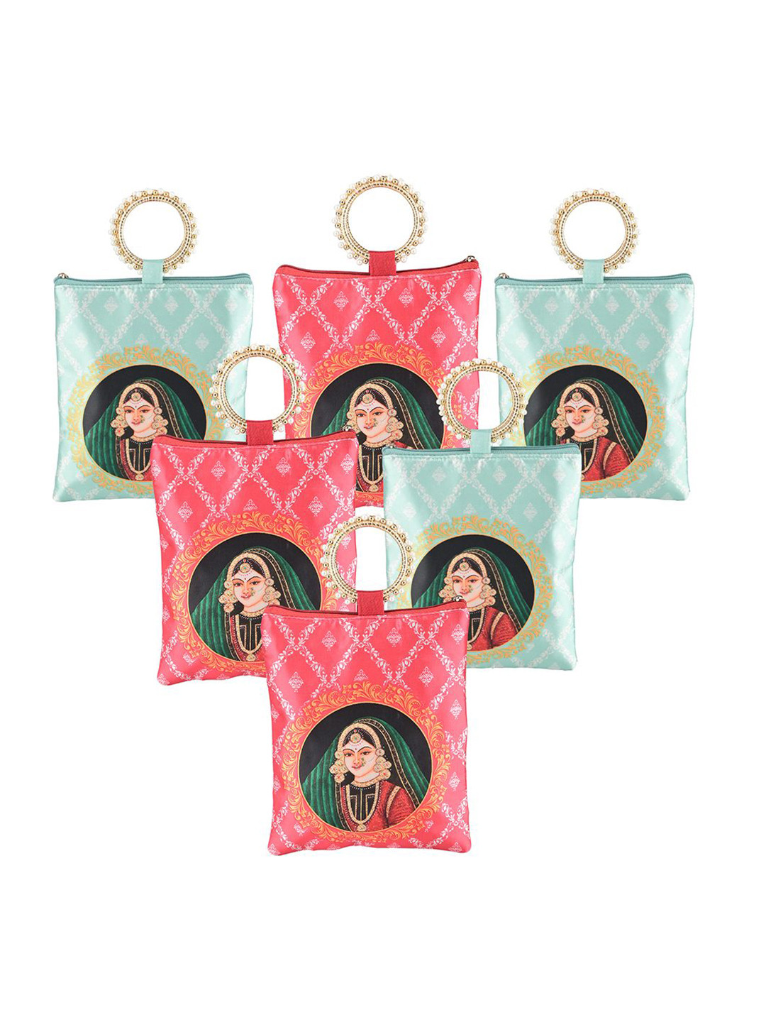 Kuber Industries 6 Pcs Silk Women Hand Bag Printed Structured Tote Bag with Quilted