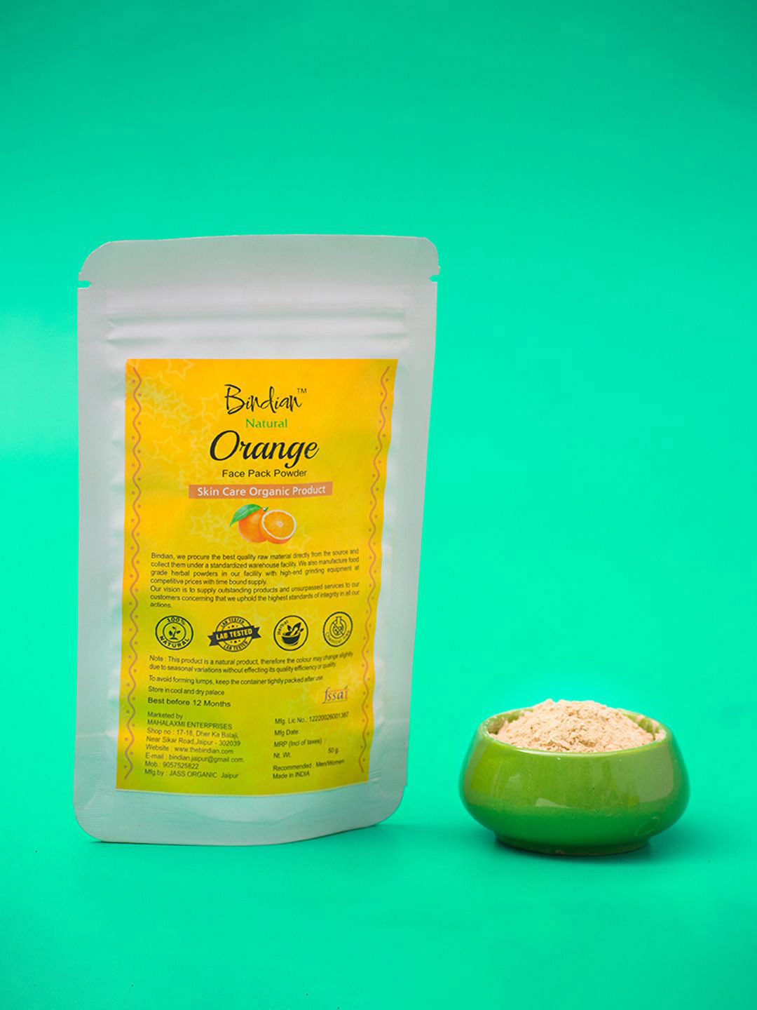 Bindian Organic Orange Peel Powder Face Pack For Dark Spots - 50 g