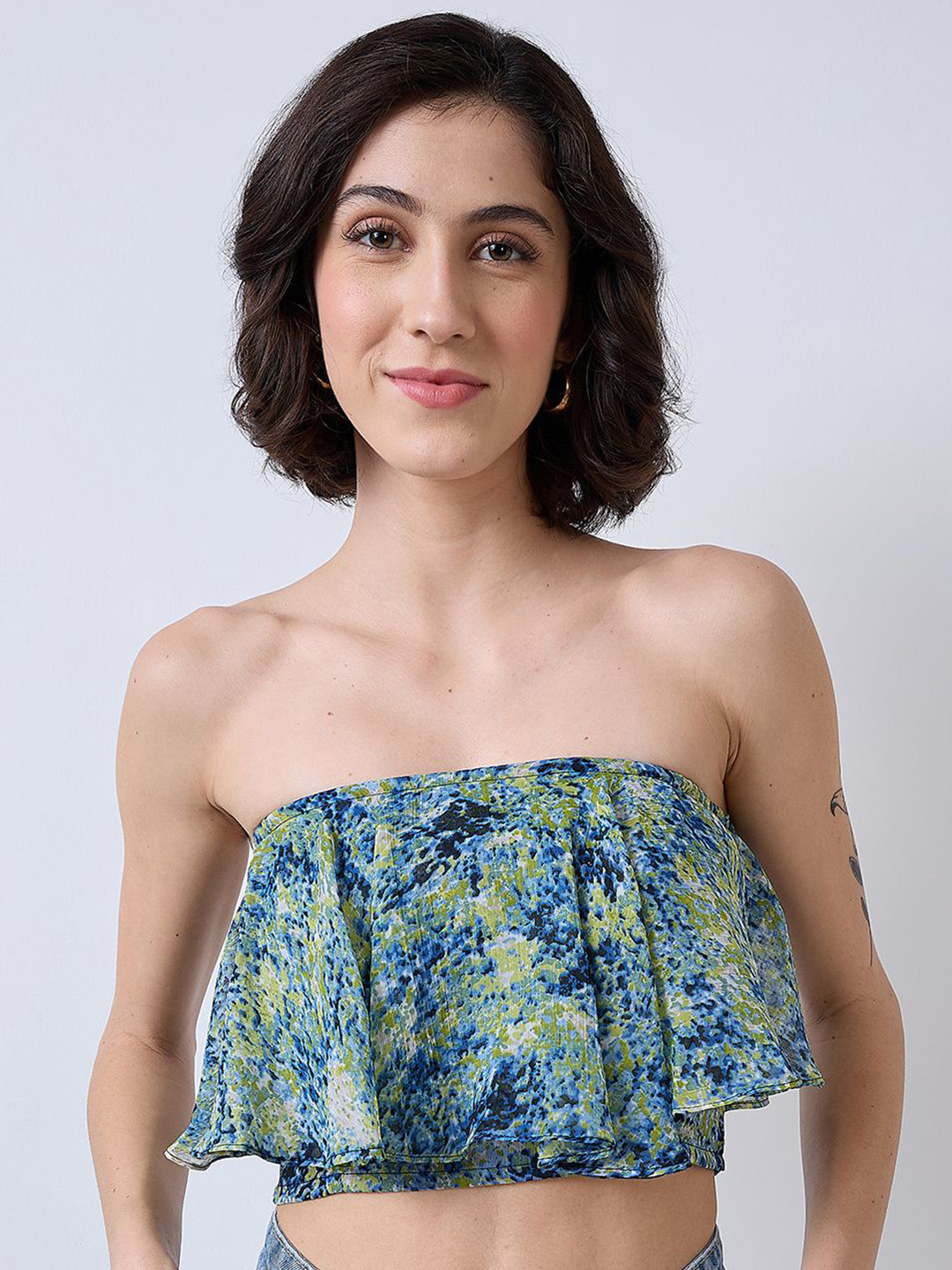 SZN Abstract Printed Tube Crop Top