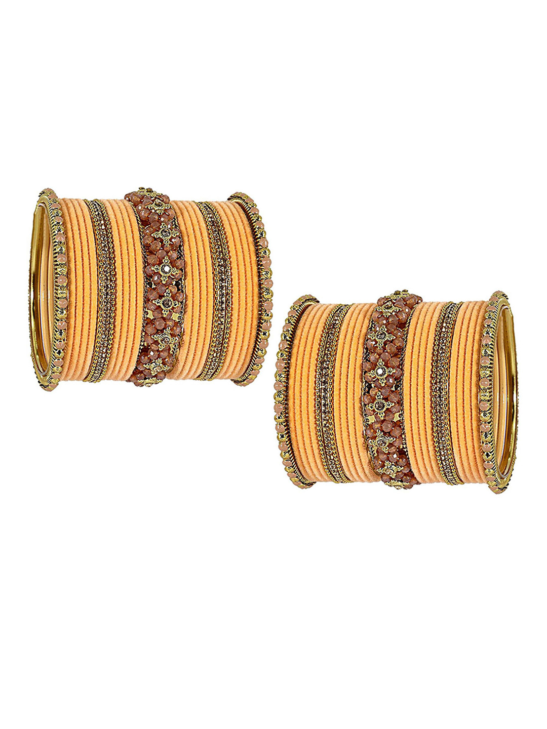 ZULKA Set Of 50 Zircon Studded Ball Chain Linked Velvet Bangles