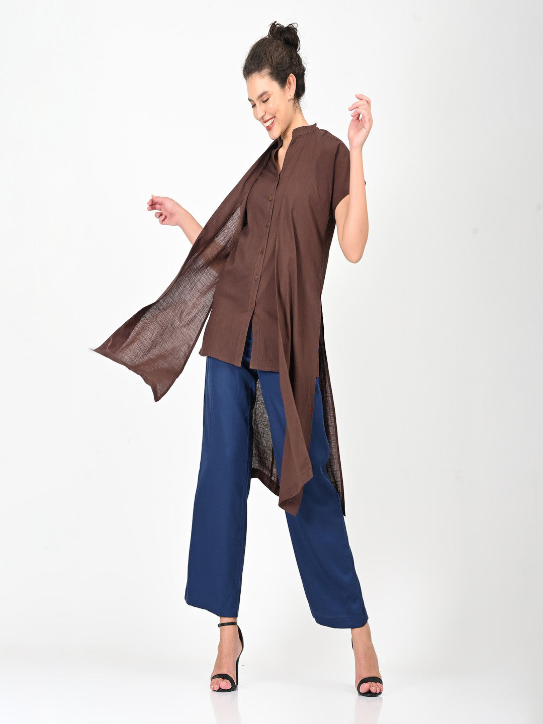 Saltpetre Open Front With Mandarin Collar Organic Cotton Tunic And Trouser