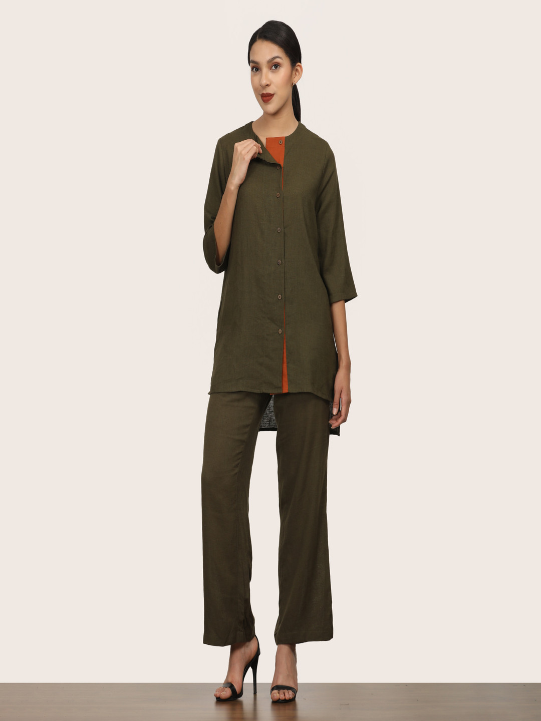 Saltpetre Linen Long Line Shirt With Relaxed-Fit Pants Co-Ords Set