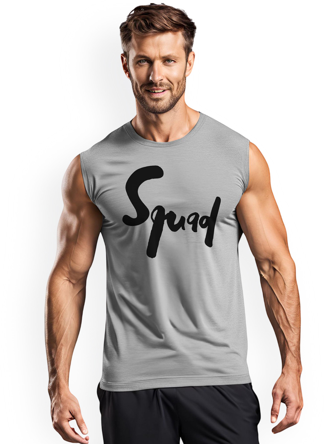 3Colors Printed Round Neck Gym Vest VEST-CCUT-SQUAD-BLK_M