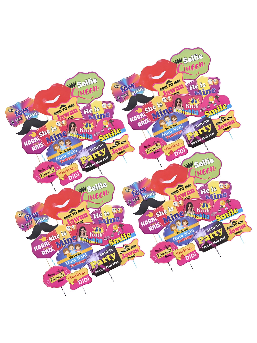 Kuber Industries Pink & Yellow 56 Pieces Printed Party Photo Props