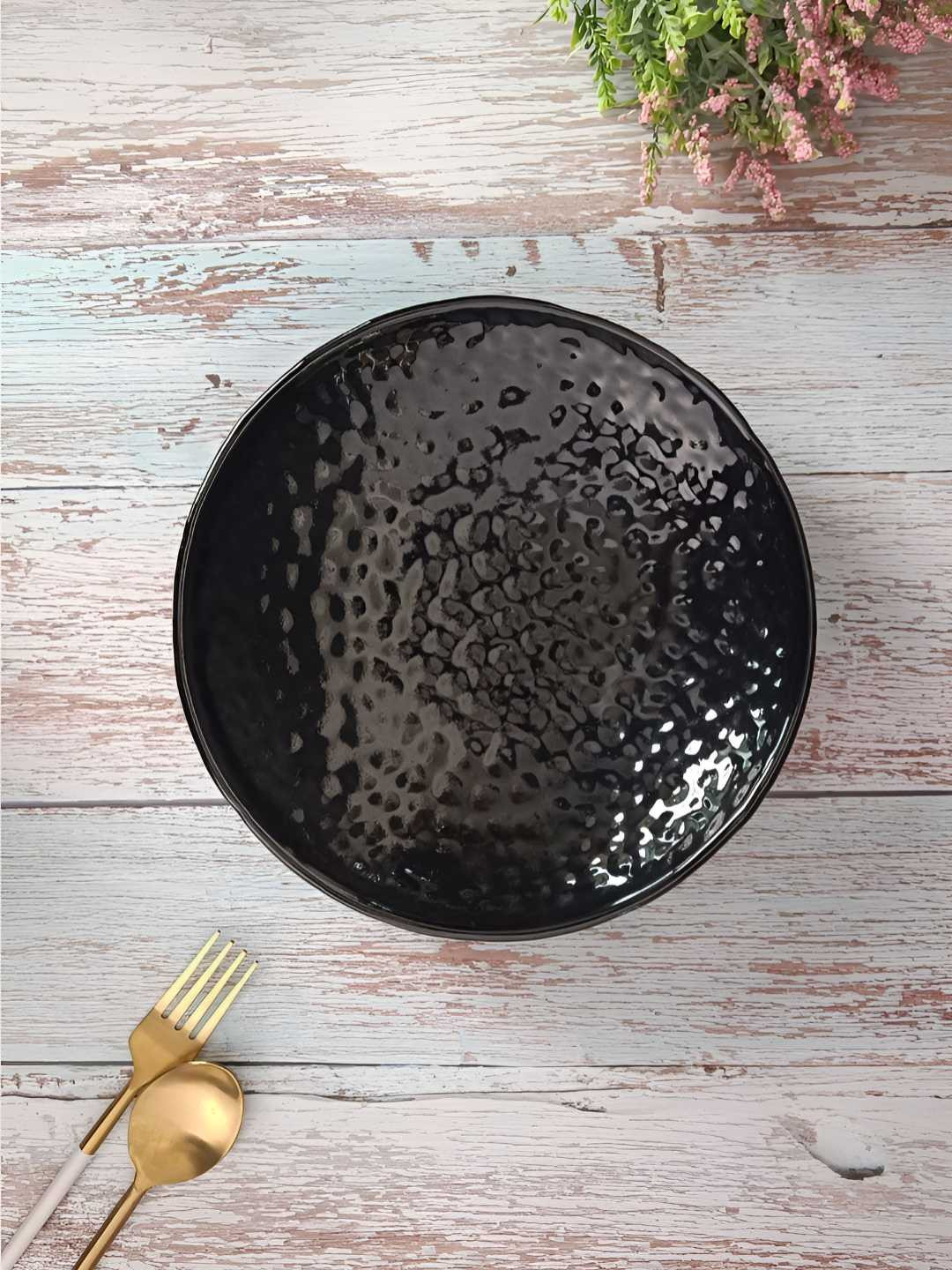 Myntra Elegant Homes Black Ceramic Glossy Hand-Painted Food Platter