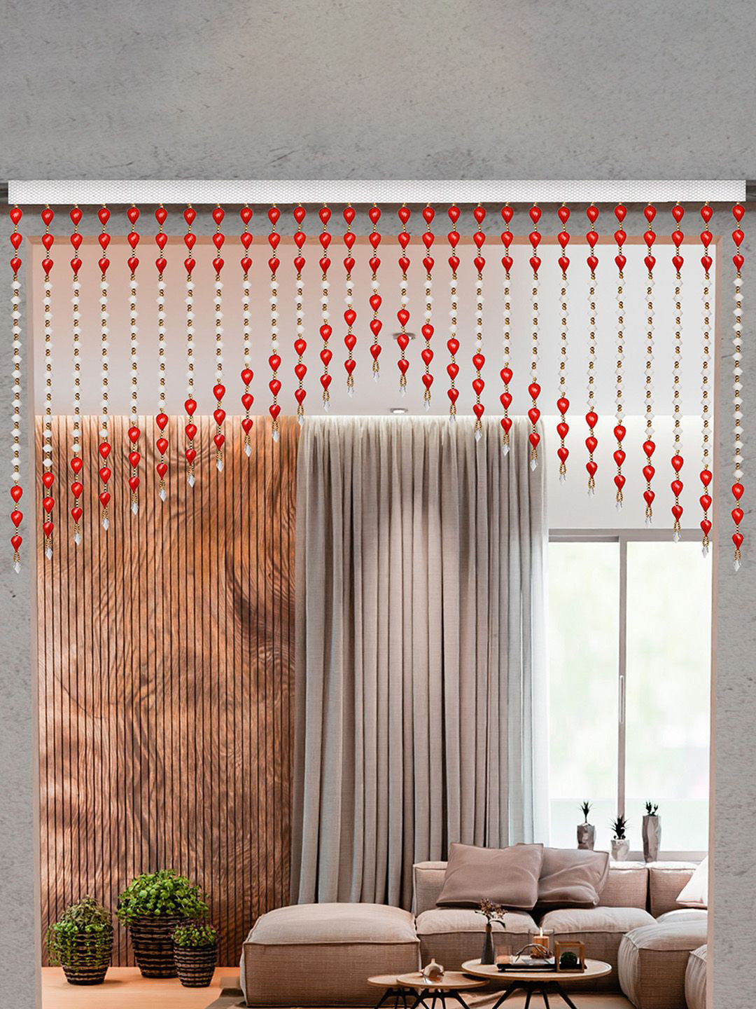 Kuber Industries White & Red Beads Bandarwal Toran