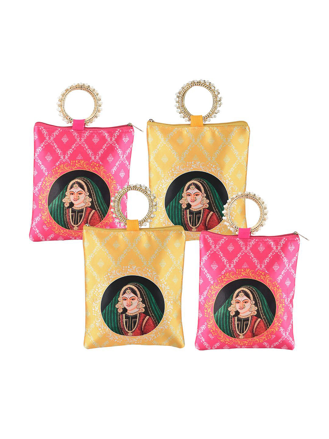 Kuber Industries 4 Pcs Silk Small Hand Bags for Women Printed Shopper Tote Bag