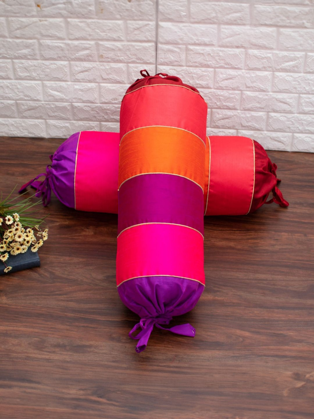 RoyalDeco Magenta & Pink 2 Pieces Glamorous Shades Designer Silk Bolster Covers