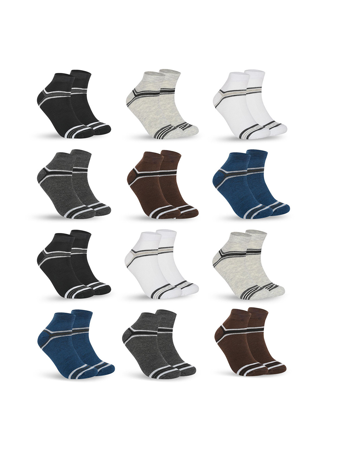 Sjeware Unisex Pack Of 12 Striped Ankle-Length Socks
