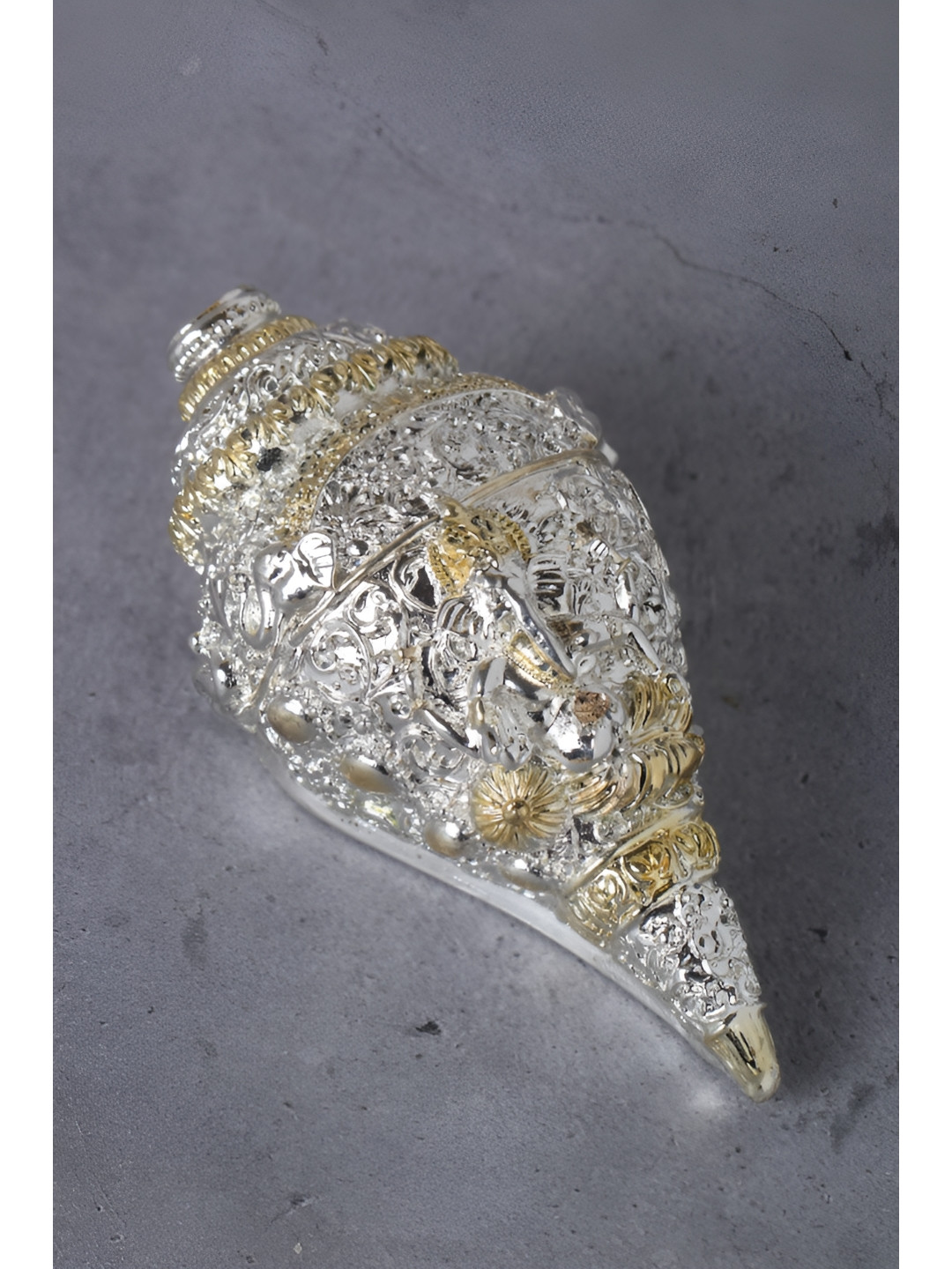 Funku Fashion Ganesha Shankh Silver Metallic Prayer Room Small Showpiece - 5 Inches