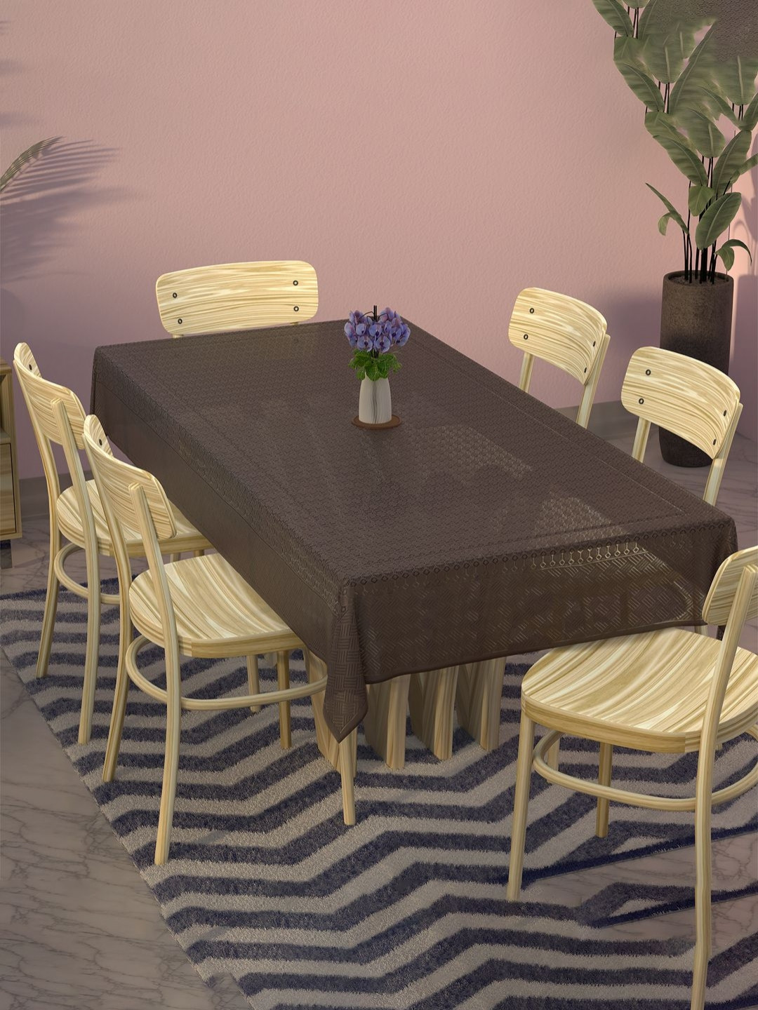 Aura BrownPrinted Anti-Skid Cotton Rectangle 6-Seater Table Cover & Textured details