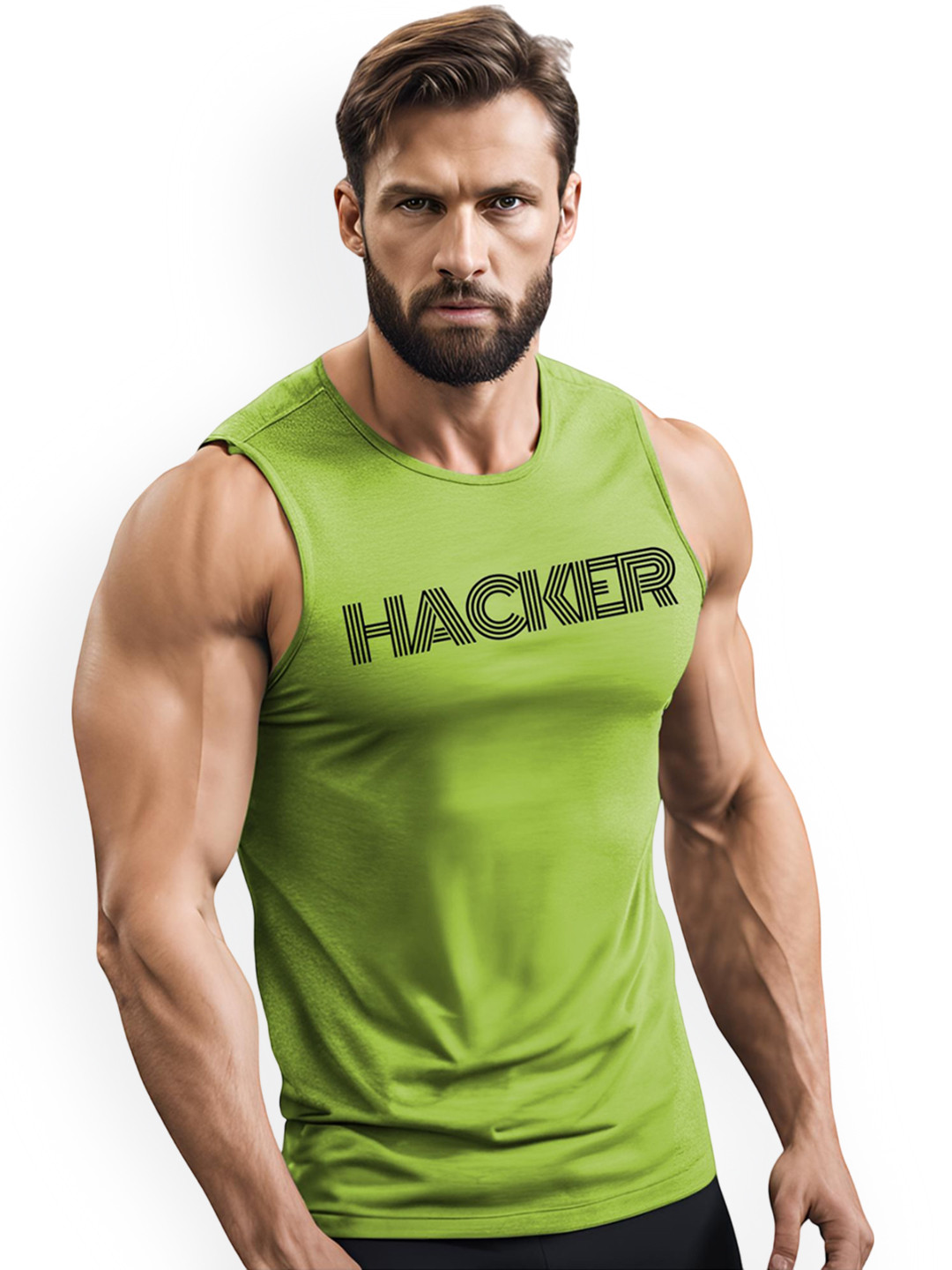 3Colors Printed Dri-FIT Sleeveless Activewear Gym Vest VEST-CCUT-HACKER-GREEN_M