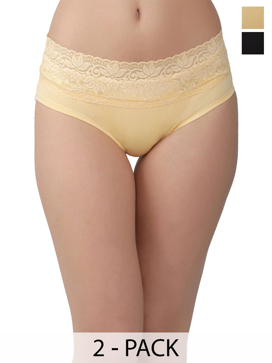 Valles365 by S.C. Pack Of 2 Top Lace Hipster Briefs TPLCOMBGBLK-S