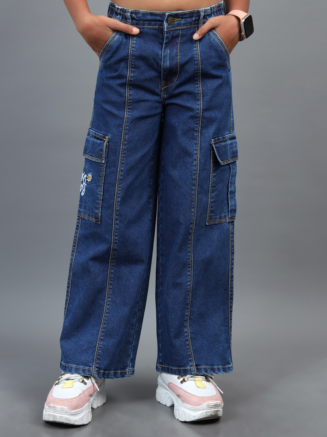 UNDER FOURTEEN ONLY Girls Flared Mildly Distressed Jeans