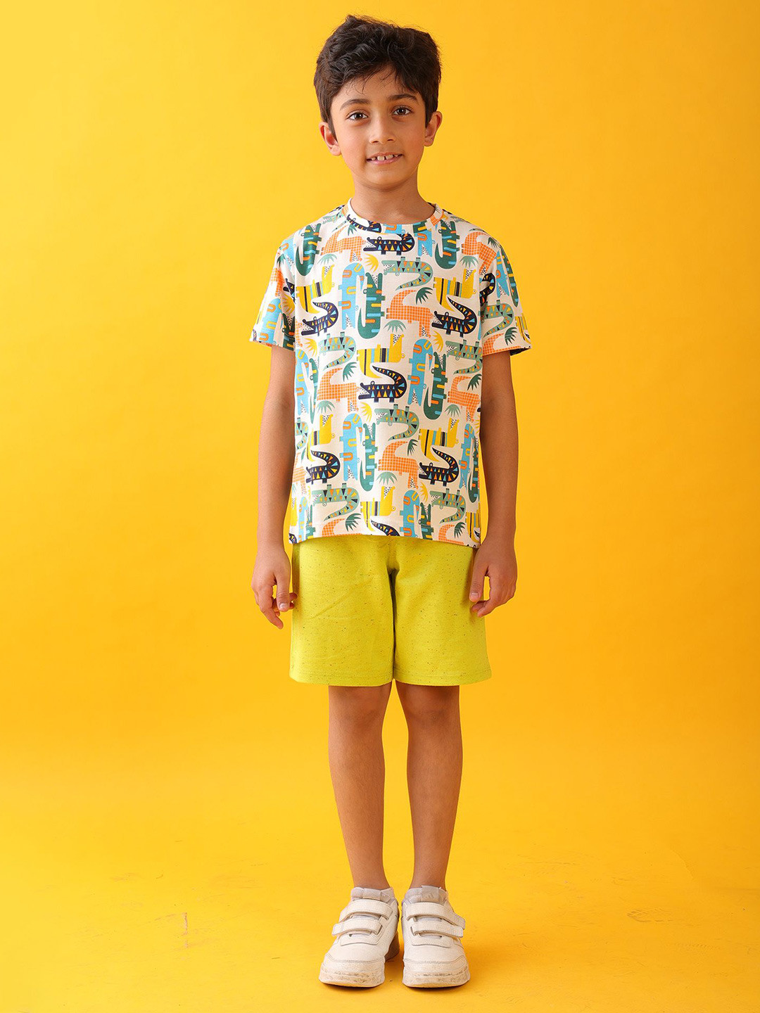 Anthrilo kids Boys Crocodile Printed Round Neck Pure Cotton T-shirt Shorts Clothing Set