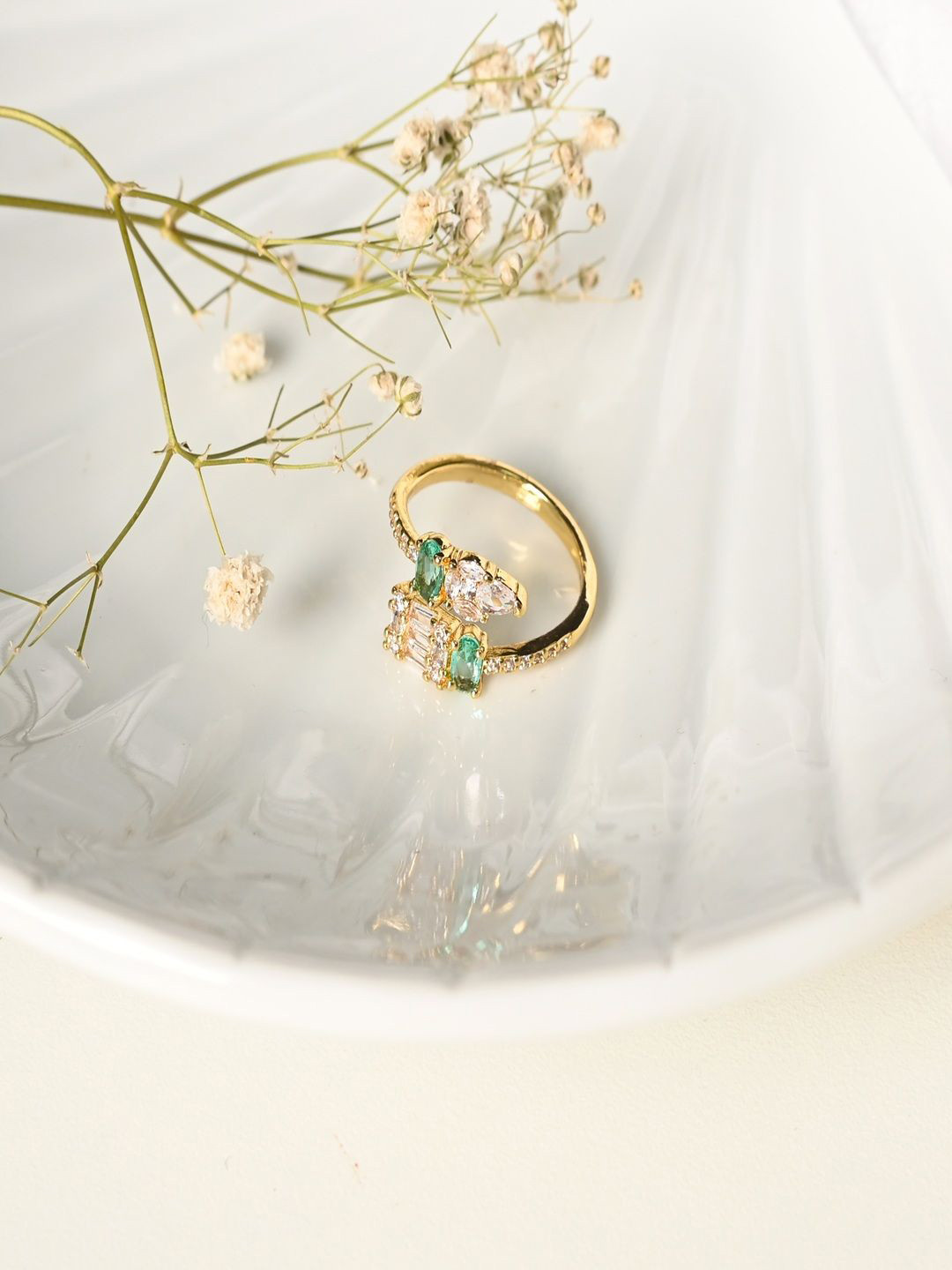 Nirvana Serpentia Gold-Plated CZ Studded Adjustable Finger Ring