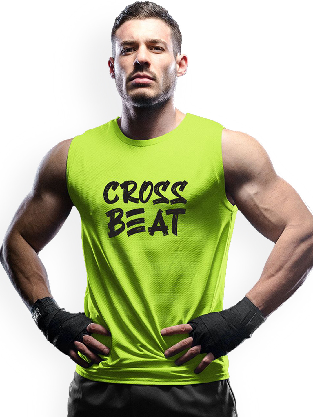 3Colors Printed Round Neck Gym Vest VEST-CCUT-CROSSBEAT-GREEN_M