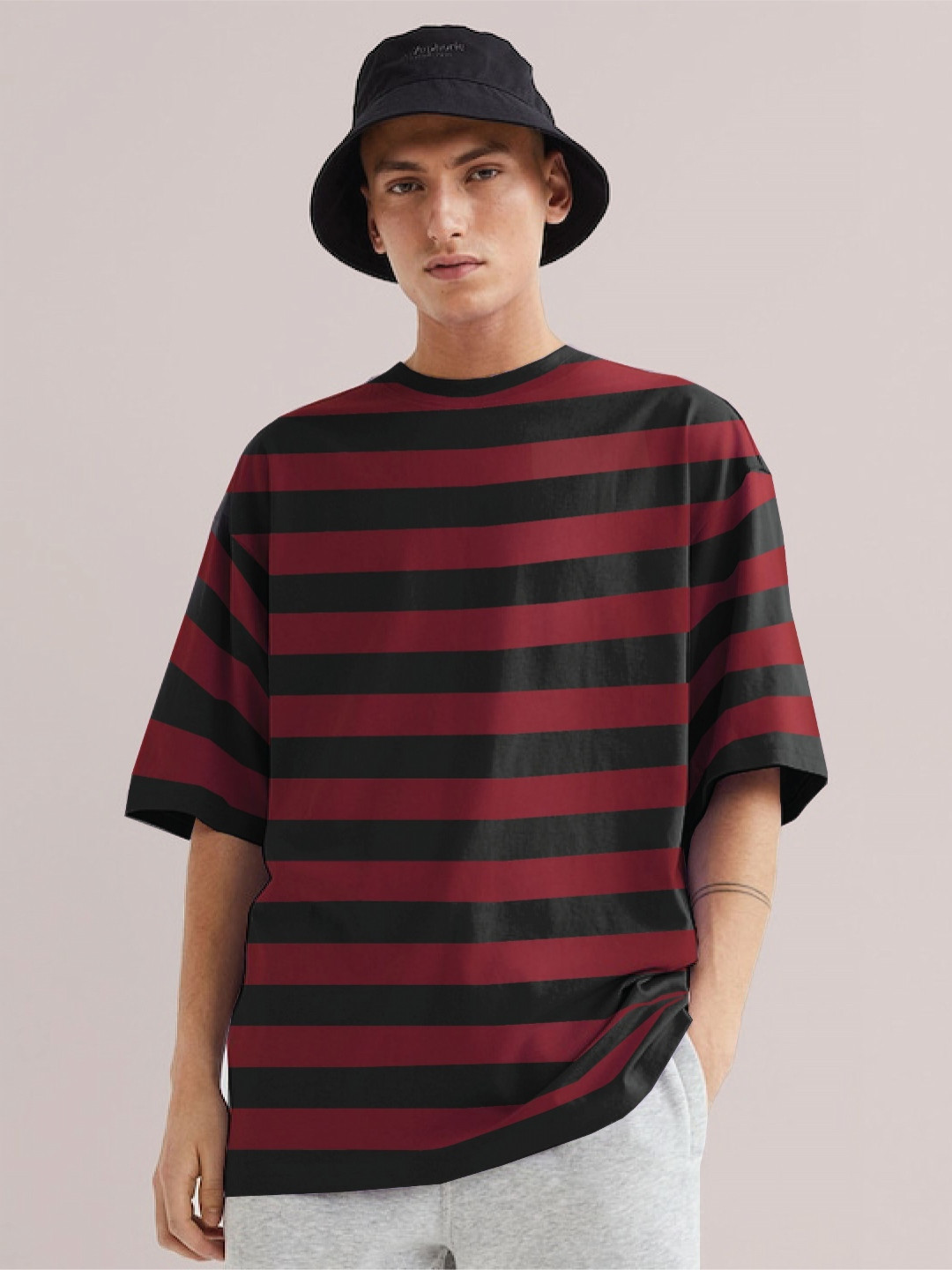 LAUREN ADAMS Men Striped High Neck Oversized T-shirt