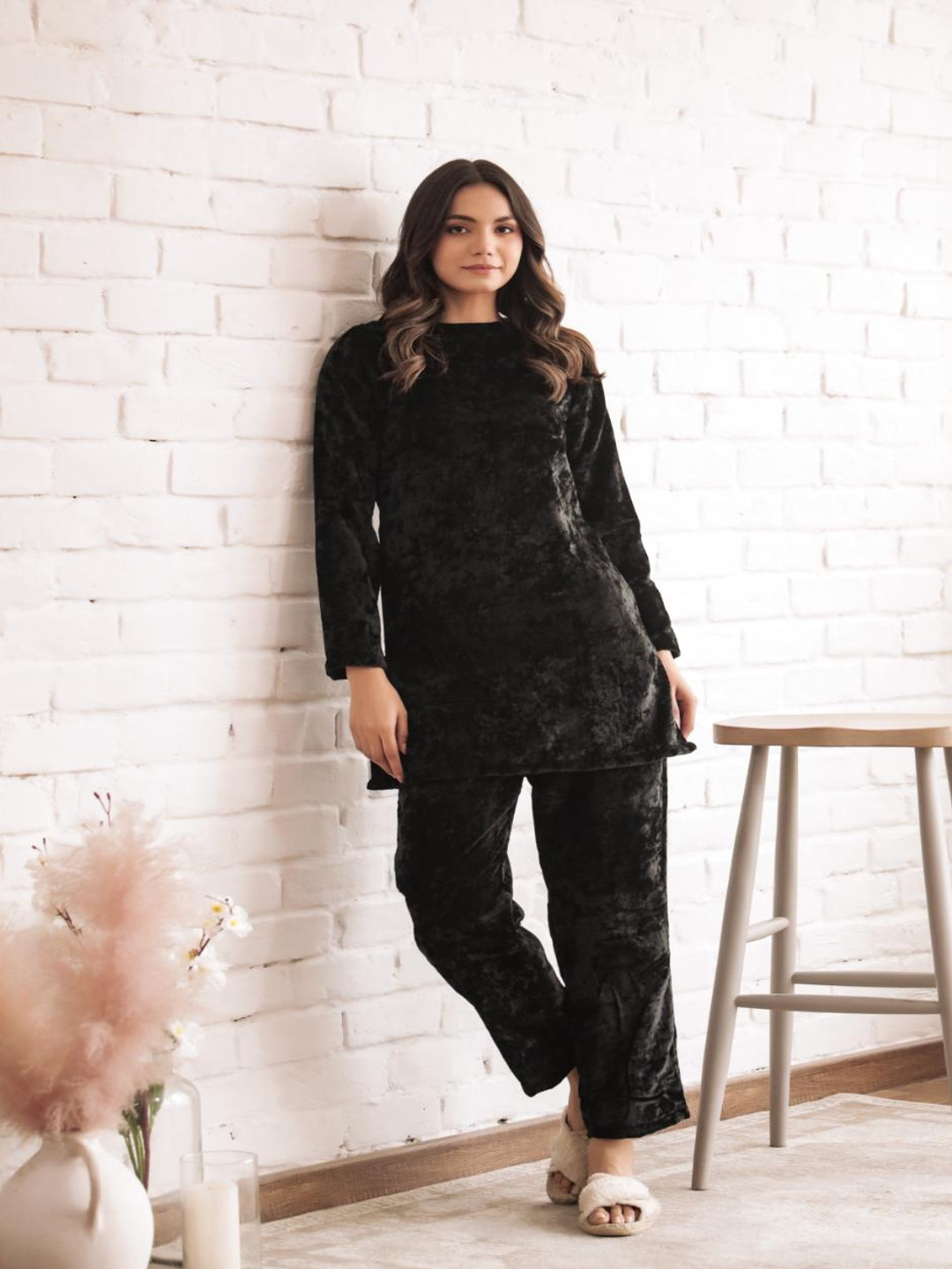 FLAVIA CREATION Self Design Velvet Top With Trousers