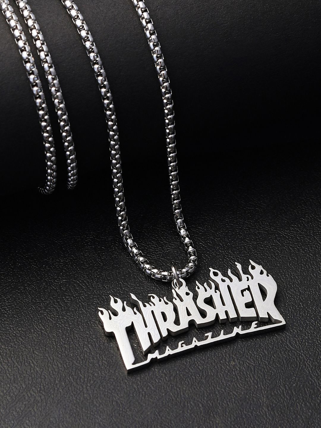 French Accent Men Silver-Plated The Trasher Pendant Chain