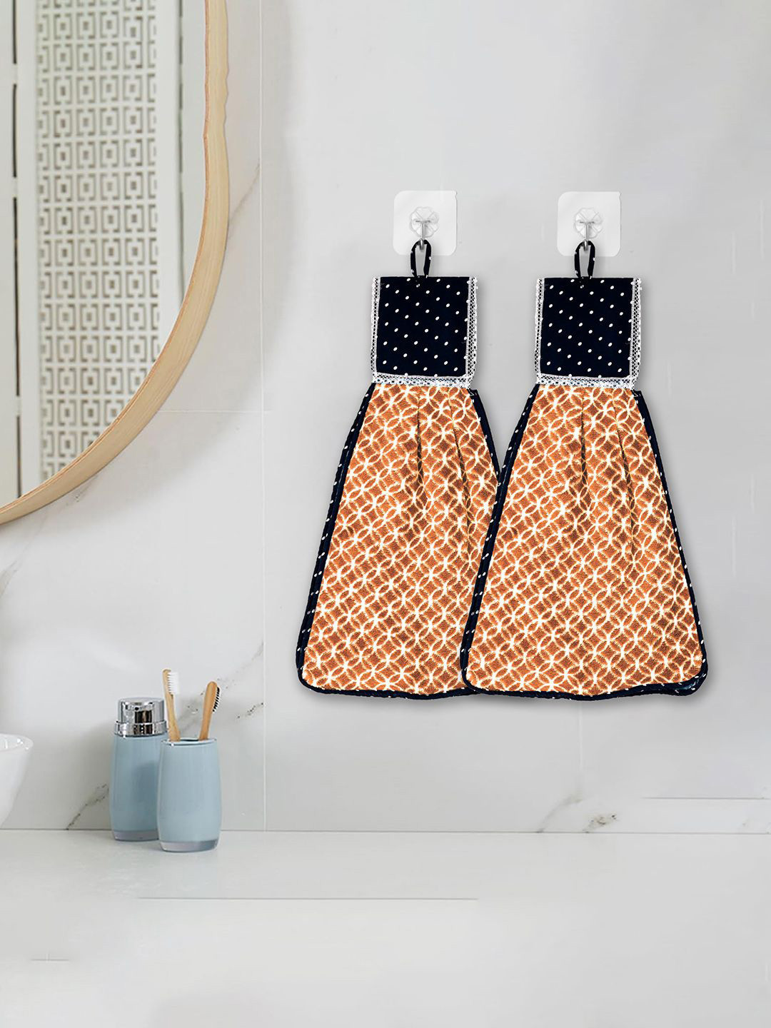 Kuber Industries Yellow & White 2 Pieces Zig Zag Washbasin Hanging Kitchen Towel With Ties