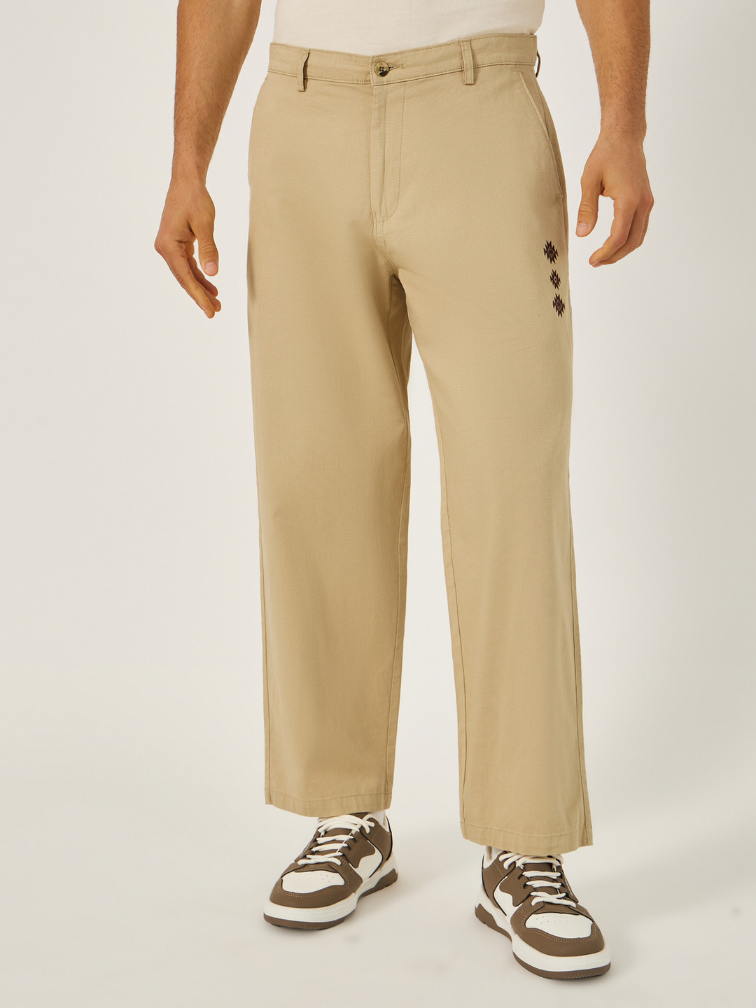 Styli Men Wide Leg Textured Embroidered Trousers